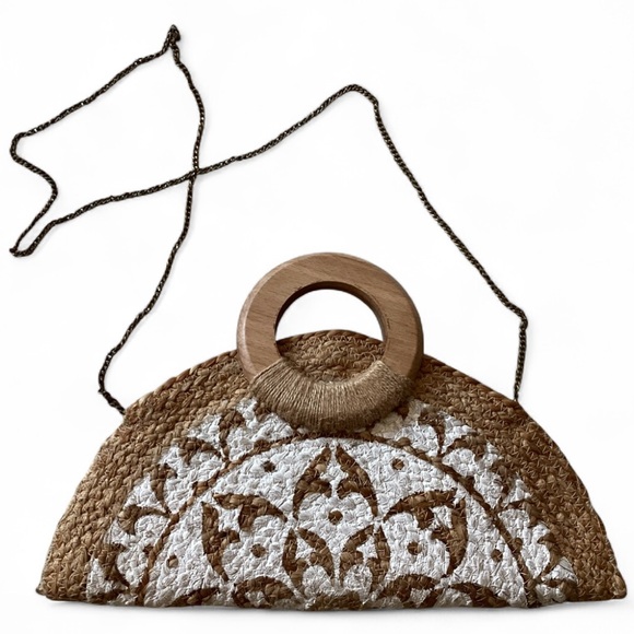 Antik Kraft Handbags - Antik Craft Straw Pia “Taco” Crescent Shape Crossbody Bag